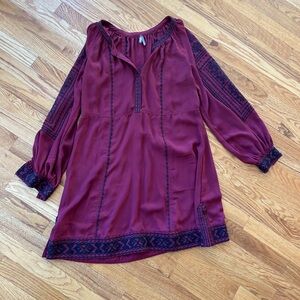 Burgundy Boho Dress with Embroidered Details